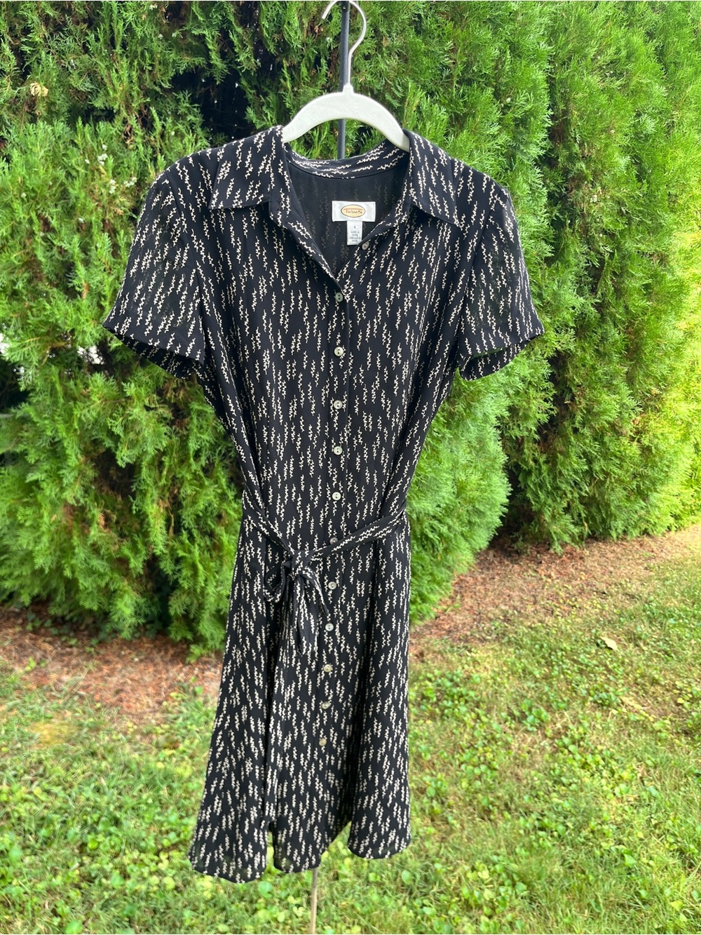 Talbots Black Short-Sleeve Button Shirt Dress with Tie Belt